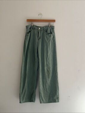 Wide Leg High-Rise Pants — Sage Green